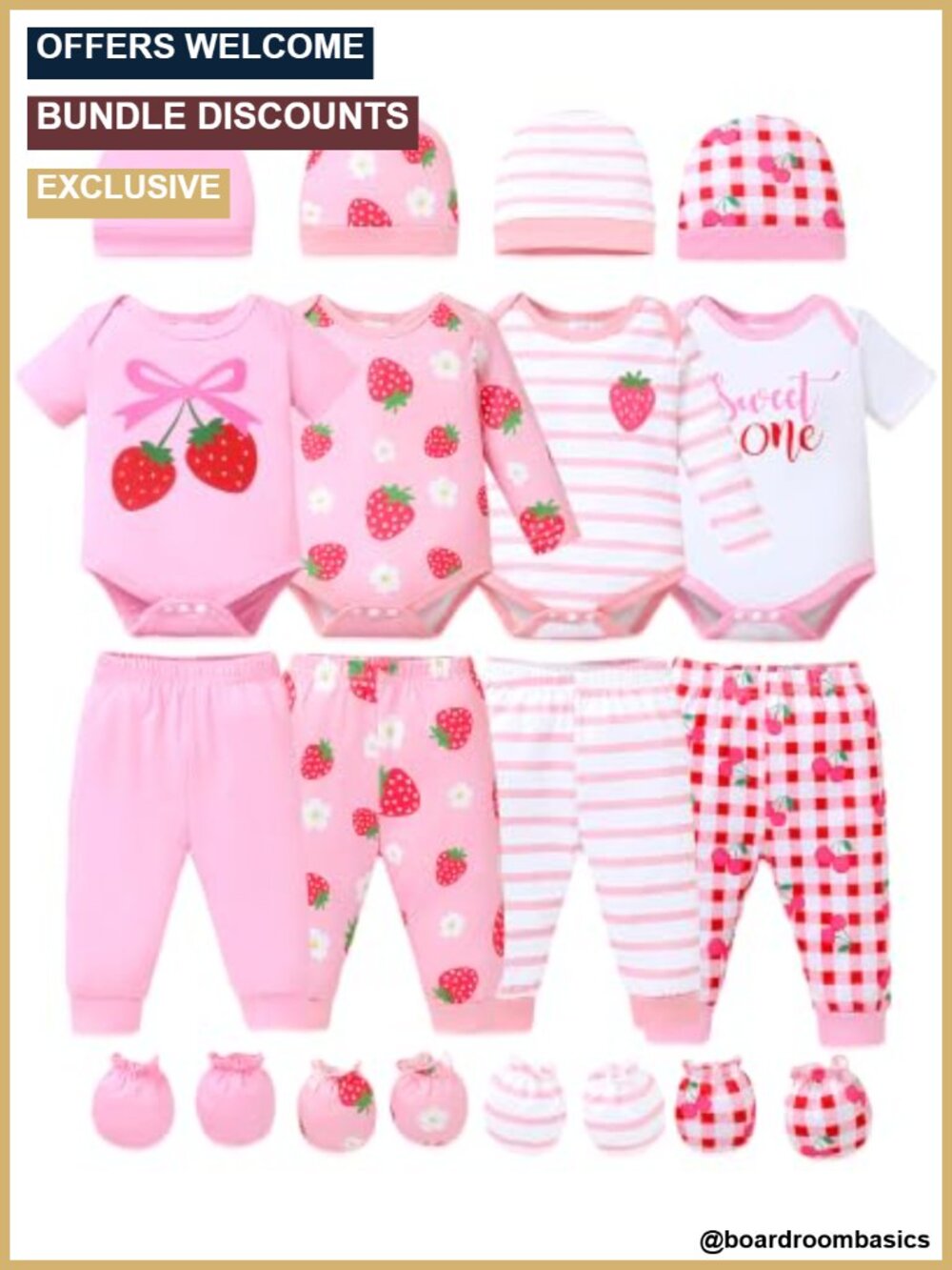 Baby Girl 20 PC Outfit Set Preemie Newborn Rompers Pants Hats Mittens